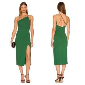 NWT Lovers And Friends Kim Green One Shoulder Ponte Midi Dress Small